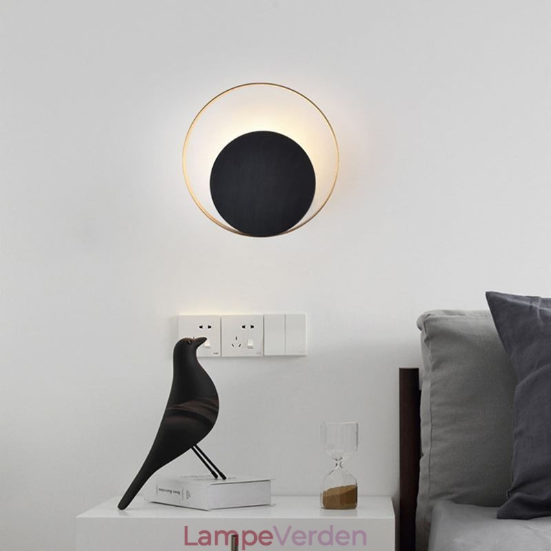 Modern Style Væglampe Sort Cirkulær Væglampe Kreativ Lampe Sengelampe