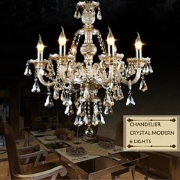 Lysekrone Cognac farve Krystal Moderne 6 lys moderne glas