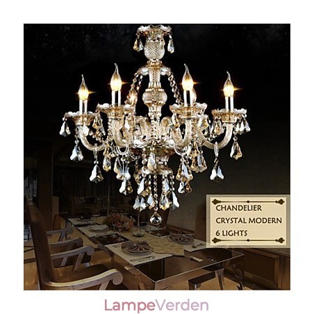 Lysekrone Cognac farve Krystal Moderne 6 lys moderne glas Lysekrone Cognac farve Krystal Moderne 6 lys moderne glas