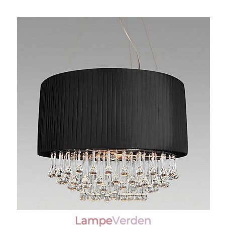 Krystal loftslampe med 5 lys i sort stofskærm Krystal loftslampe med 5 lys i sort stofskærm
