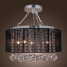 Moderne Crystal Flush Mount med 5 lys sort stofskærm