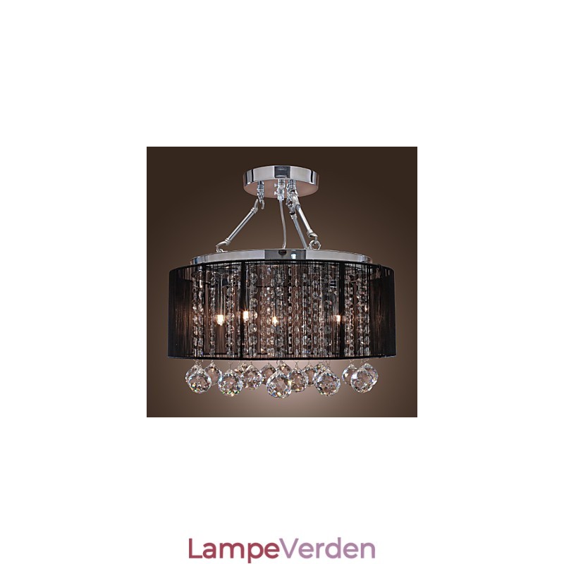 Moderne Crystal Flush Mount med 5 lys sort stofskærm