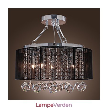 Moderne Crystal Flush Mount med 5 lys sort stofskærm Moderne Crystal Flush Mount med 5 lys sort stofskærm