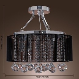 Moderne Crystal Flush Mount med 5 lys sort stofskærm