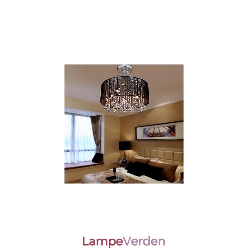 Moderne Crystal Flush Mount med 5 lys sort stofskærm