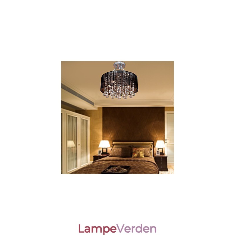 Moderne Crystal Flush Mount med 5 lys sort stofskærm
