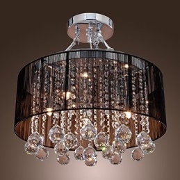Moderne Crystal Flush Mount med 5 lys sort stofskærm