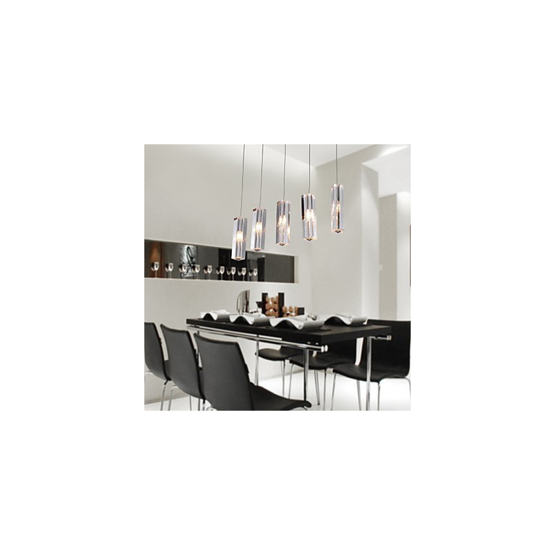 Moderne moderne ø krystal krom metal pendellampe