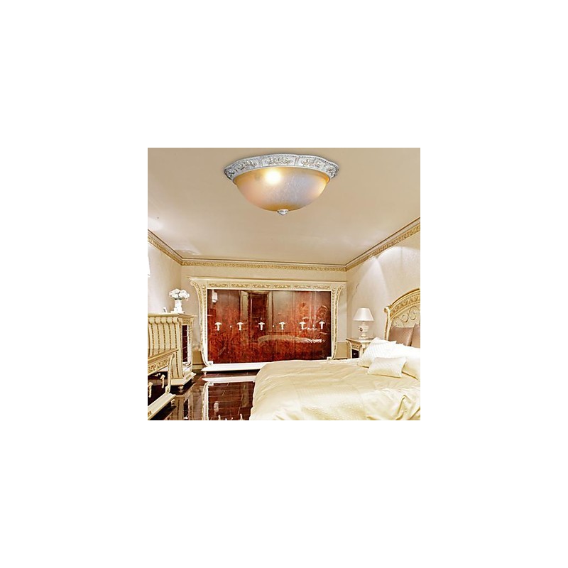 Hvid Flush Mount Lys Gul Hvid Glas Harpiks mønster Carving European Classic