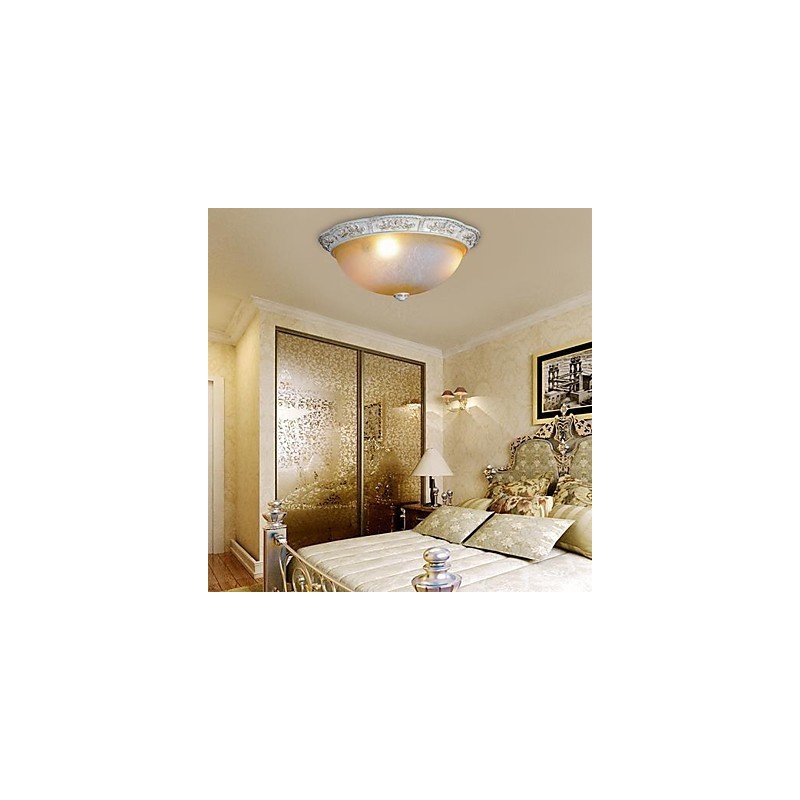 Hvid Flush Mount Lys Gul Hvid Glas Harpiks mønster Carving European Classic