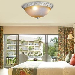 Hvid Flush Mount Lys Gul Hvid Glas Harpiks mønster Carving European Classic