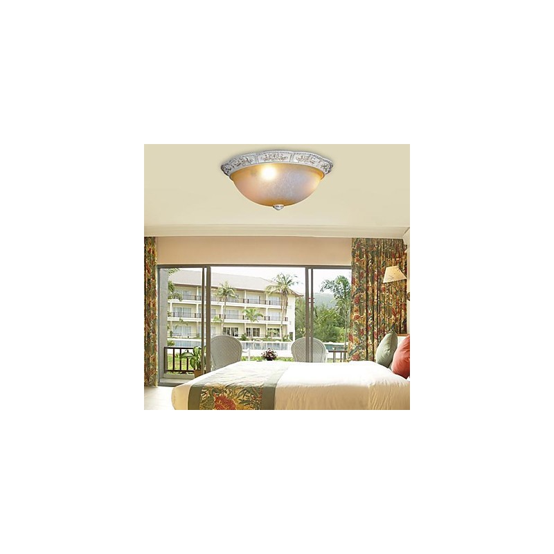 Hvid Flush Mount Lys Gul Hvid Glas Harpiks mønster Carving European Classic