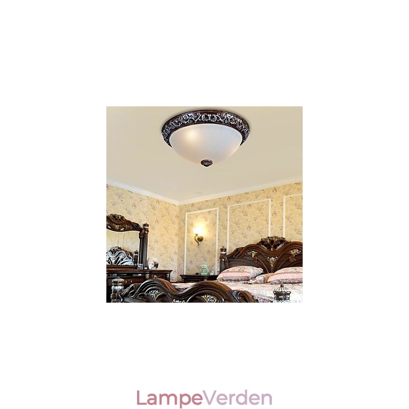 Flush Mount Light Glass Resin Silver Carving European Classic