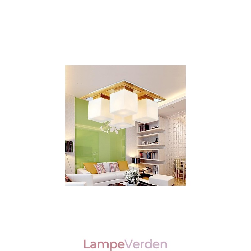 Eg Loftslampe Fire lys Eg og glas 220~240V (HY9024)