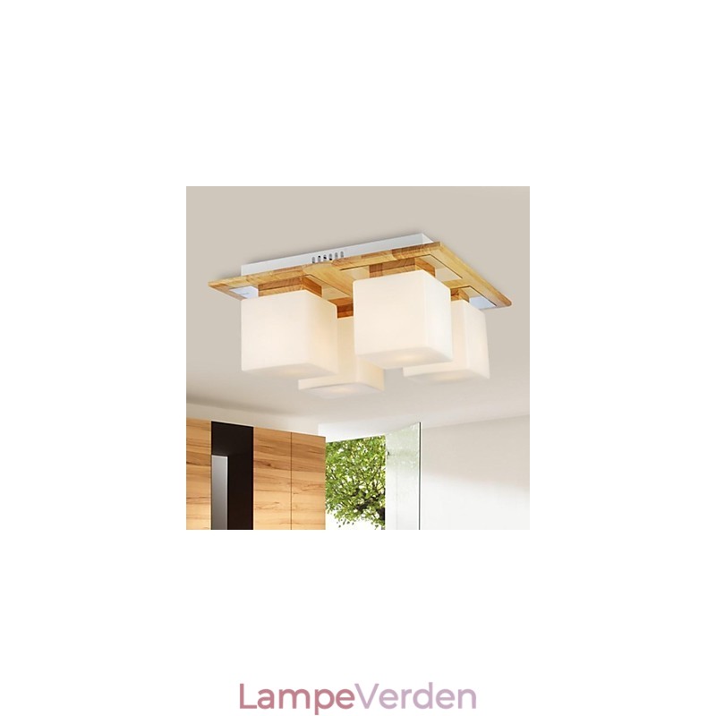 Eg Loftslampe Fire lys Eg og glas 220~240V (HY9024)