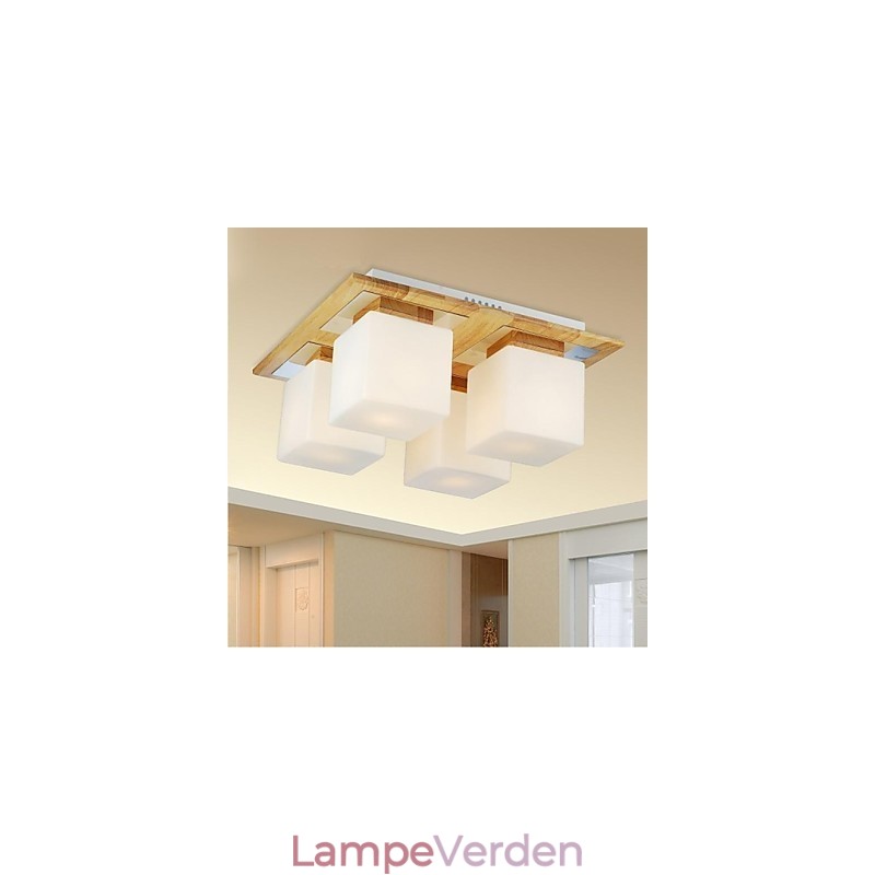 Eg Loftslampe Fire lys Eg og glas 220~240V (HY9024)