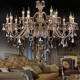 Lysekrone Krystal Cognac Farve Luksus Moderne 2 Etager Living 15 Lights
