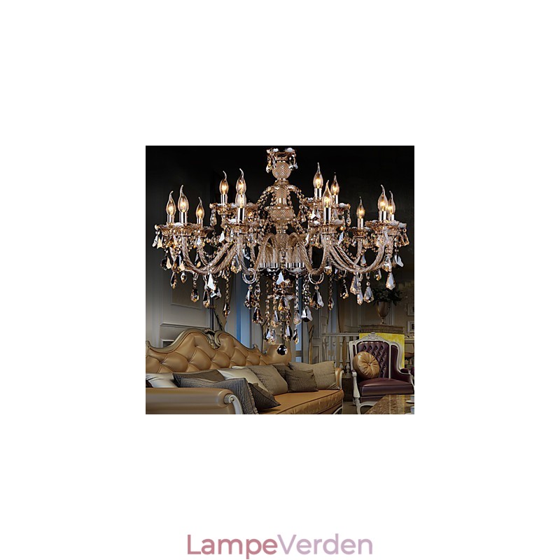 Lysekrone Krystal Cognac Farve Luksus Moderne 2 Etager Living 15 Lights
