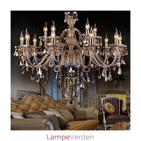 Lysekrone Krystal Cognac Farve Luksus Moderne 2 Etager Living 15 Lights