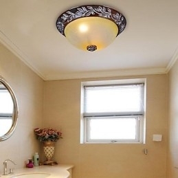 Flush Mount Light White Yellow Glas Resin Silver Carving European Classic
