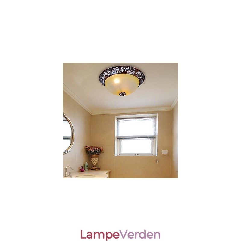 Flush Mount Light White Yellow Glas Resin Silver Carving European Classic