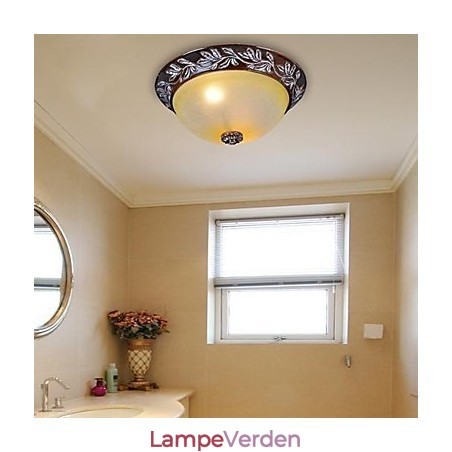 Flush Mount Light White Yellow Glas Resin Silver Carving European Classic