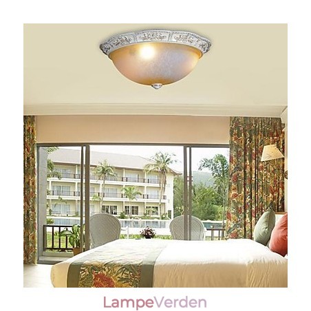 Hvid Flush Mount Lys Gul Hvid Glas Harpiks mønster Carving European Classic