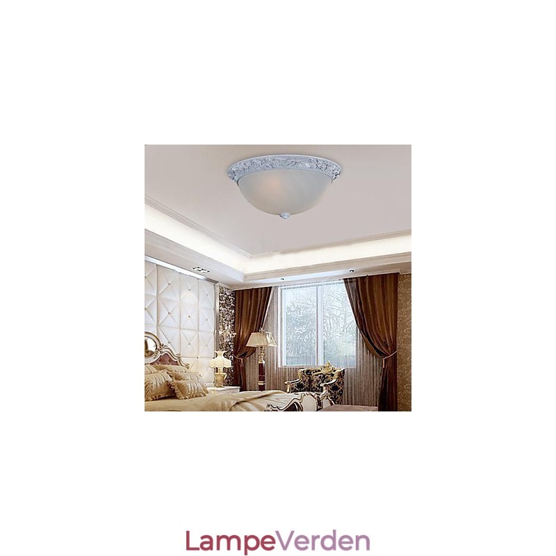 White Flush Mount Light Glass Resin Carving European Classic
