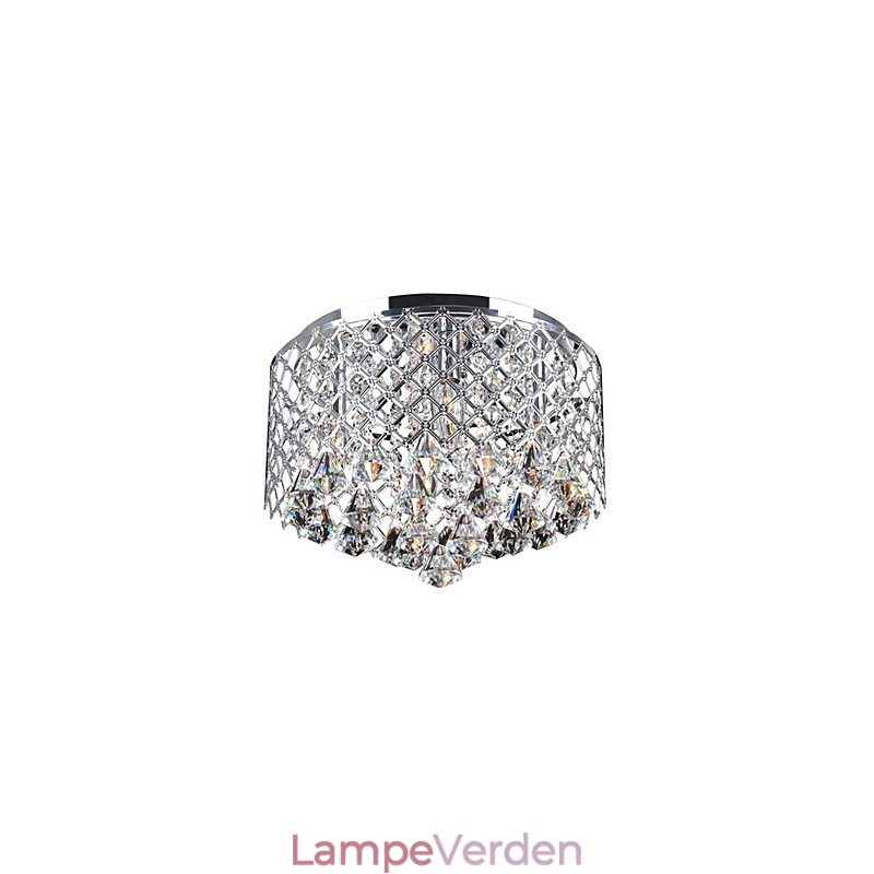Moderne Crystal Flush Mount med 4 lys og metaltrommeskærm