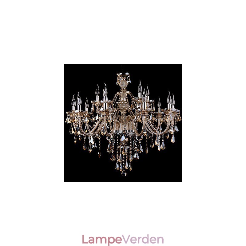 Lysekrone Krystal Cognac Farve Luksus Moderne 2 Etager Living 15 Lights