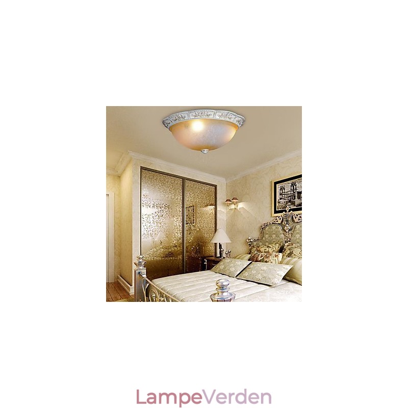 Hvid Flush Mount Lys Gul Hvid Glas Harpiks mønster Carving European Classic