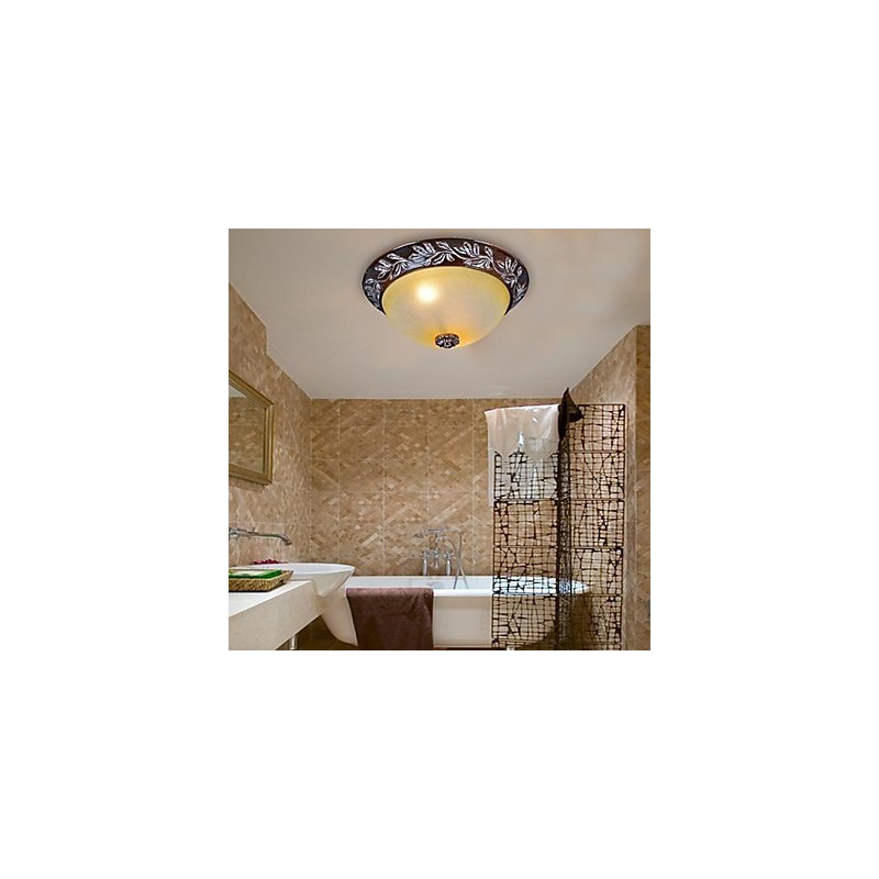 Flush Mount Light White Yellow Glas Resin Silver Carving European Classic