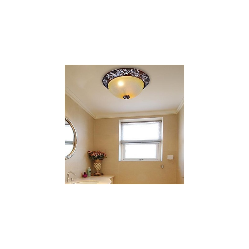 Flush Mount Light White Yellow Glas Resin Silver Carving European Classic