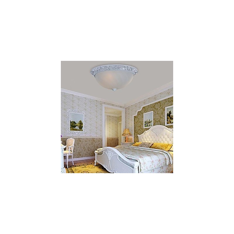 White Flush Mount Light Glass Resin Carving European Classic