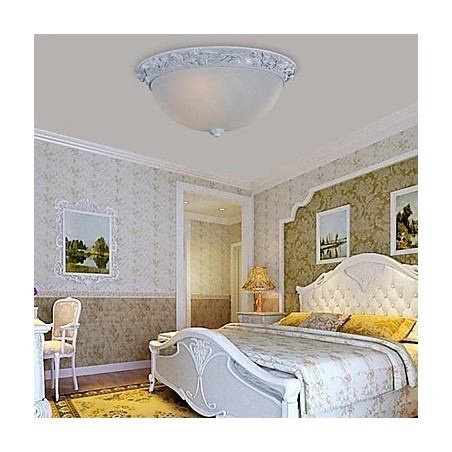 White Flush Mount Light Glass Resin Carving European Classic