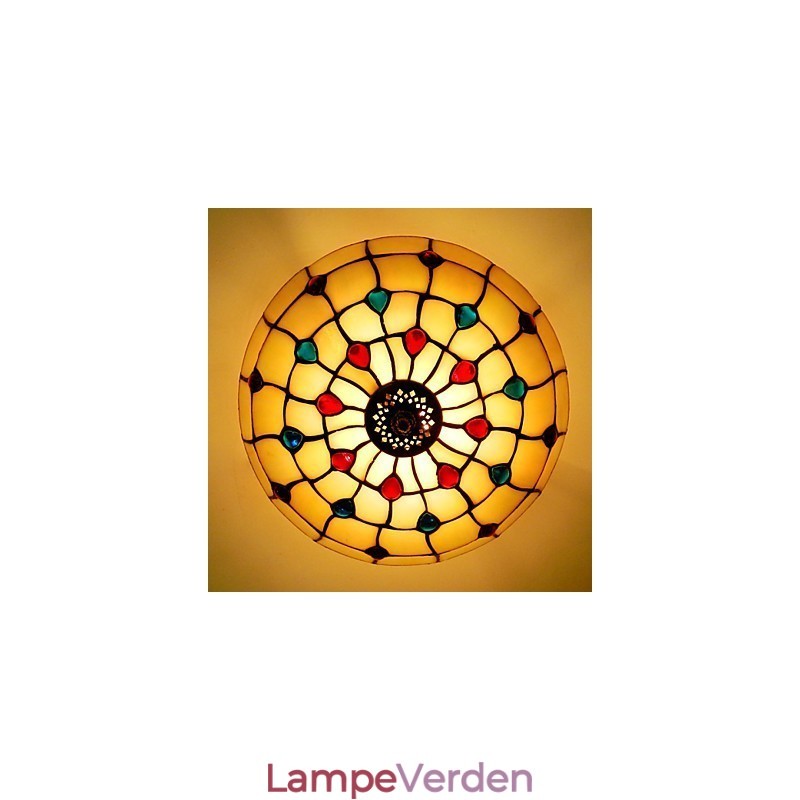 30*19CM Europa Type Stil Smedejern Pnd Hale På Halv Kuppel Lys Farvet Glas Siddelampe