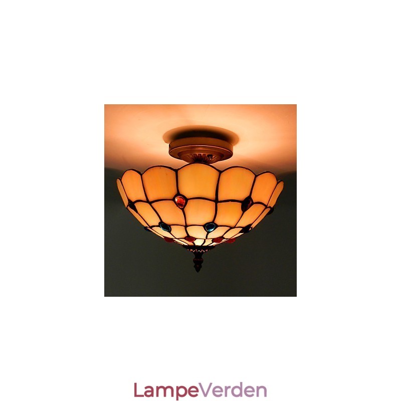 30*19CM Europa Type Stil Smedejern Pnd Hale På Halv Kuppel Lys Farvet Glas Siddelampe