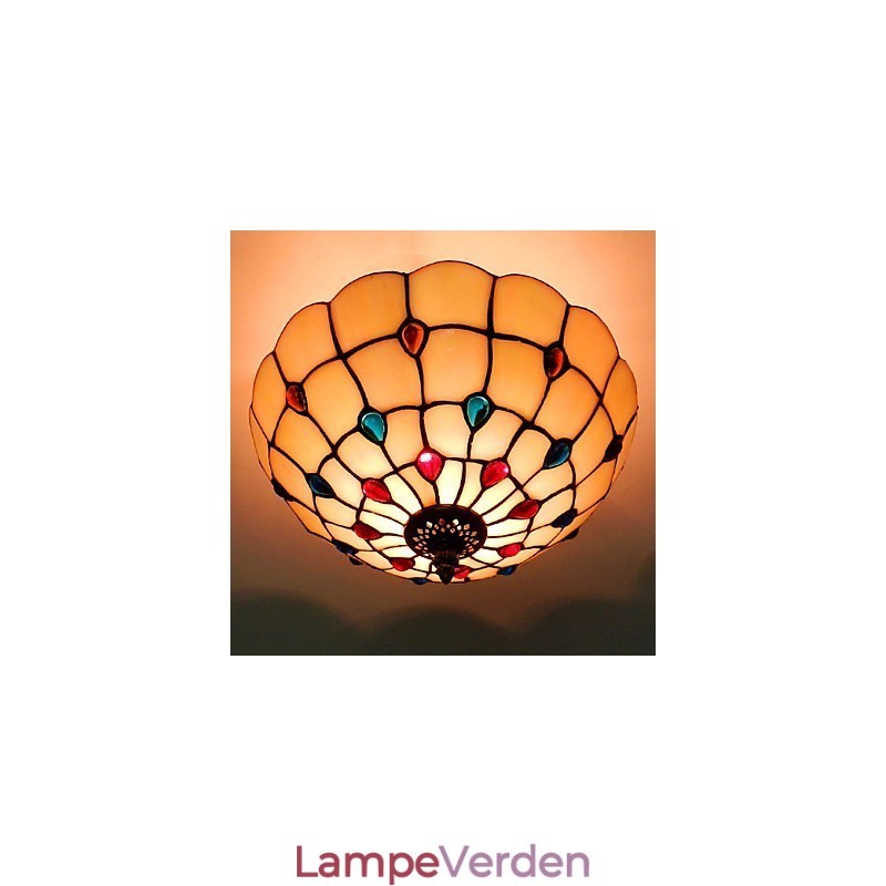 30*19CM Europa Type Stil Smedejern Pnd Hale På Halv Kuppel Lys Farvet Glas Siddelampe
