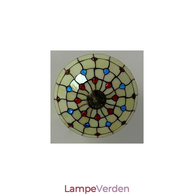 30*19CM Europa Type Stil Smedejern Pnd Hale På Halv Kuppel Lys Farvet Glas Siddelampe