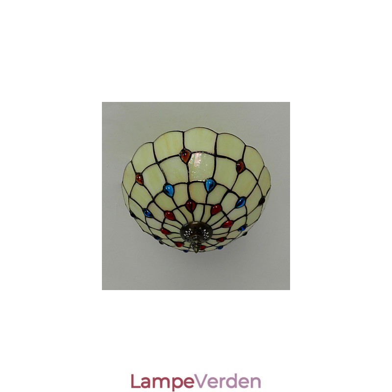 30*19CM Europa Type Stil Smedejern Pnd Hale På Halv Kuppel Lys Farvet Glas Siddelampe