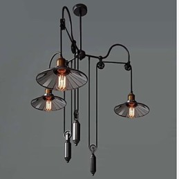 Vintage Pully Pendel Light 3 Island Foyer Metal+ Galss indvendig skærm