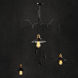 Vintage Pully Pendel Light 3 Island Foyer Metal+ Galss indvendig skærm