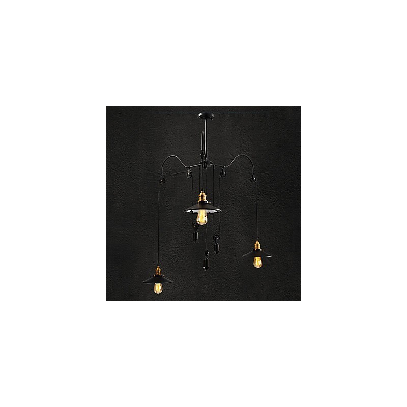 Vintage Pully Pendel Light 3 Island Foyer Metal+ Galss indvendig skærm