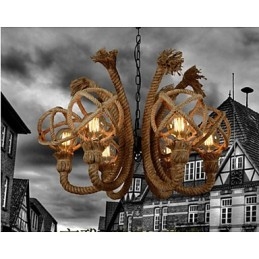Vintage Iron Art Hamp Rope American Rural Chandelier