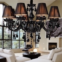 Lysekrone Luxury Modern Black Crystal Living 8 Lights
