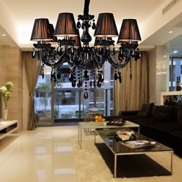 Lysekrone Luxury Modern Black Crystal Living 8 Lights