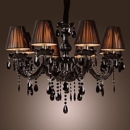 Lysekrone Luxury Modern Black Crystal Living 8 Lights