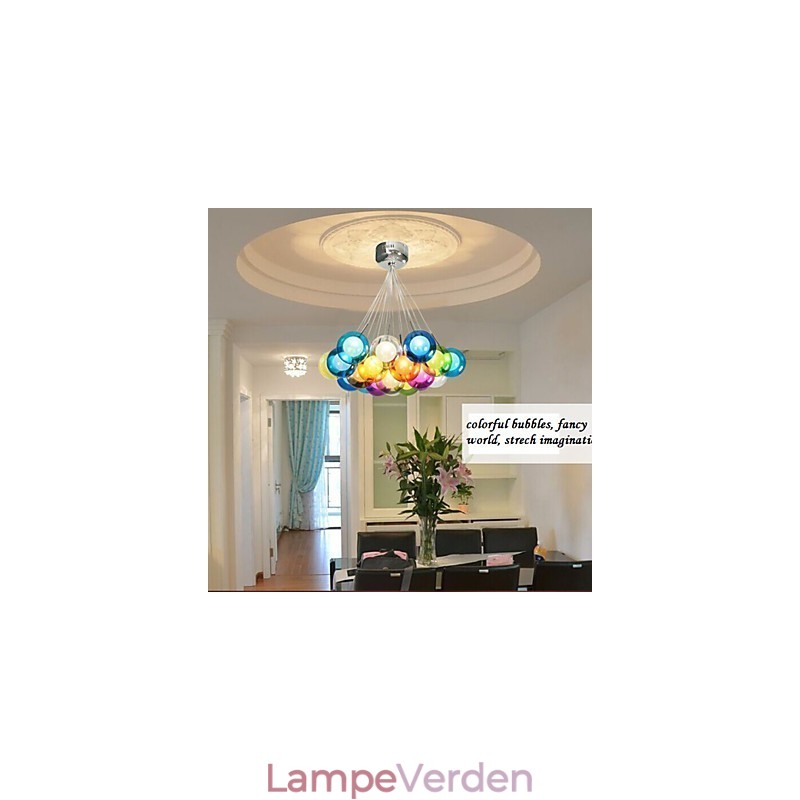 Moderne Bubble Globe farvet glas pendellampe med 19 lys