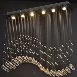 Pendel 6 lys Moderne Sølv Canpoy Transparent Crystal Waves Loftsbelysningsarmaturer