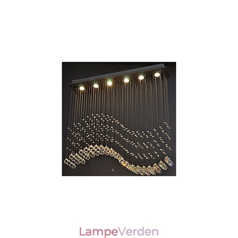 Pendel 6 lys Moderne Sølv Canpoy Transparent Crystal Waves Loftsbelysningsarmaturer